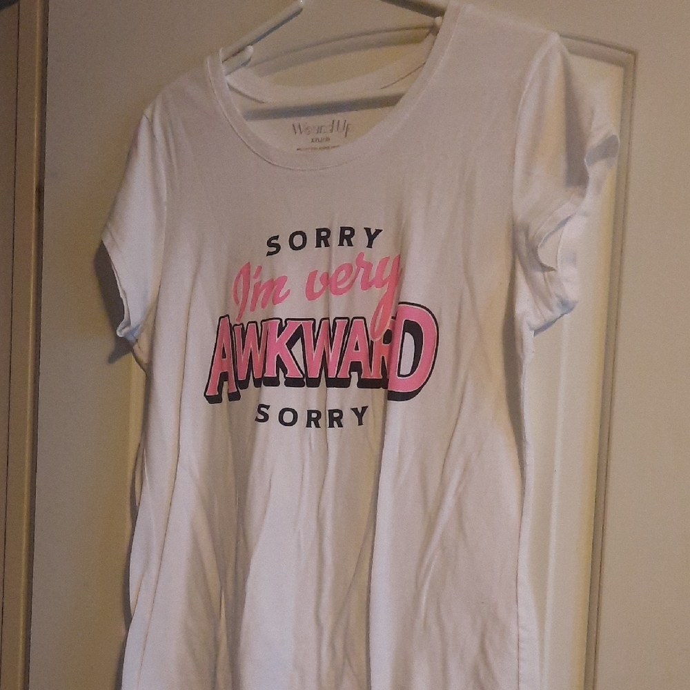 Wound Up White Short Sleeve Tee with Pink & Black Awkward Graphic
